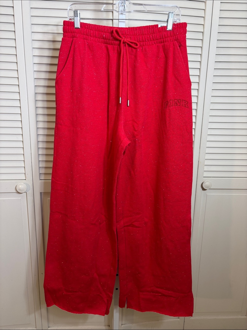 NWT PINK Victoria's Secret Fleeced Red Wide Leg Sweatpants Medium